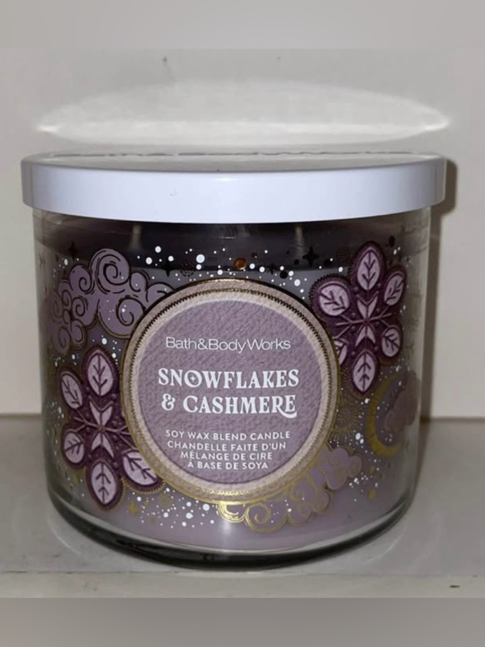 Bath & Body Works Snowflakes & Cashmere Scented Candle 3 Wick Discontinued New